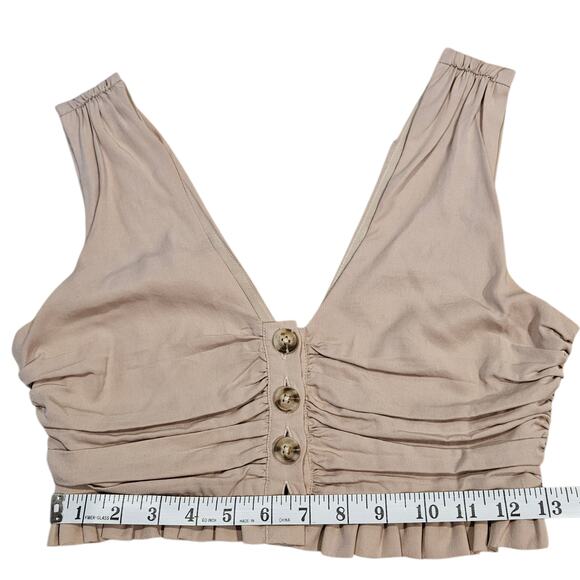 Women's Majorelle Joey Crop Tank Top Taupe Ruffled V-Neck XS - Picture 13 of 13